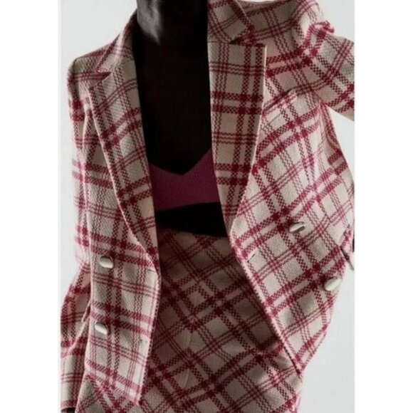 New Zara Glen Plaid Tweed Double Breasted Crop Blazer Jacket - Picture 11 of 11